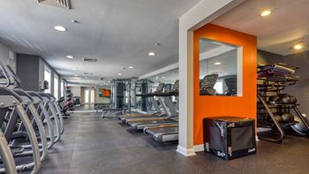Fitness center with cardio machines and free weights